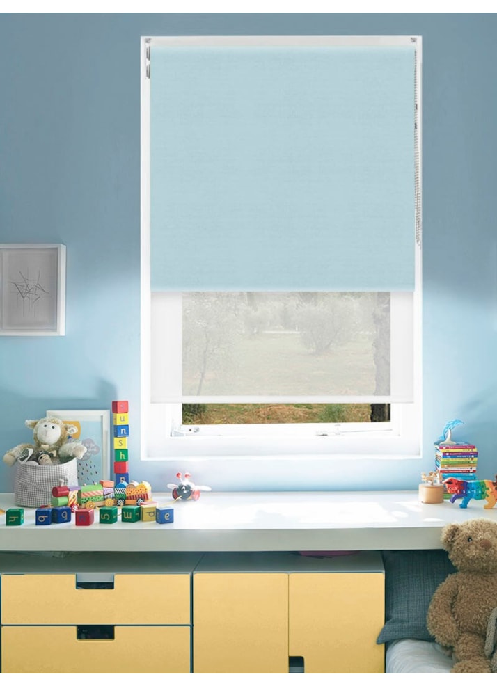 Blackout Pale Blue and Sheer White Double Roller Blind