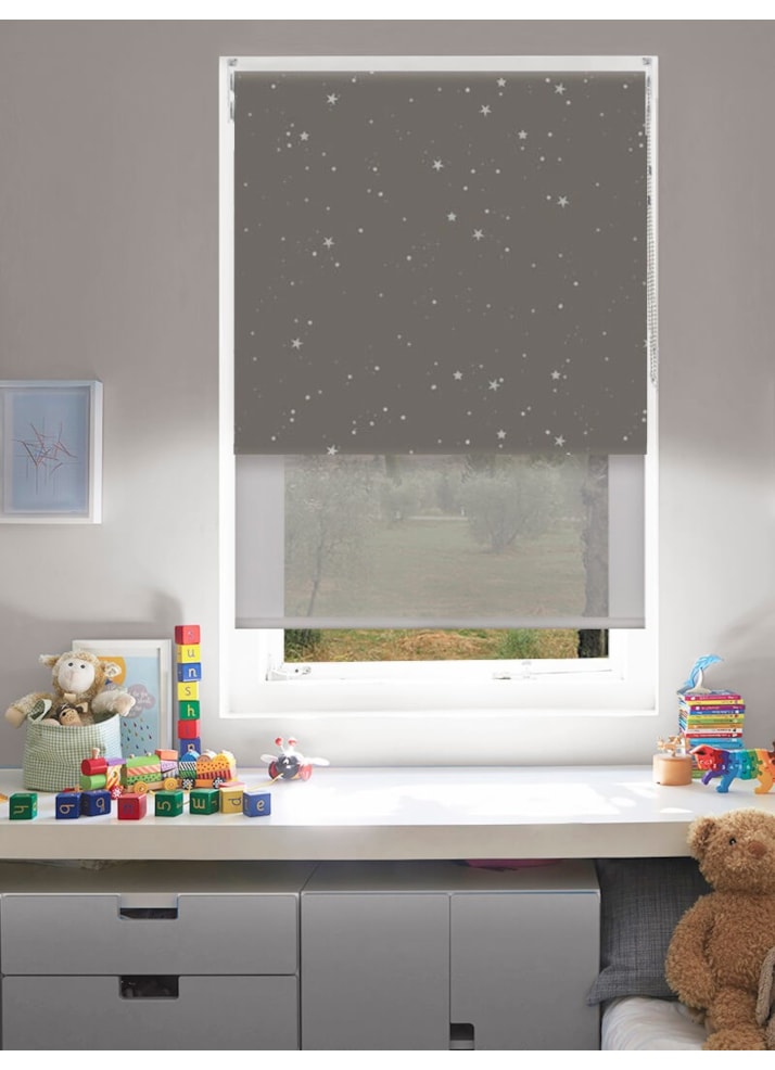 Blackout Silver Stars and Sheer Metal Double Roller Blind