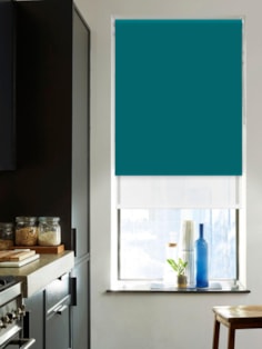 Blackout Tiki Teal and Sheer White Double Roller Blind