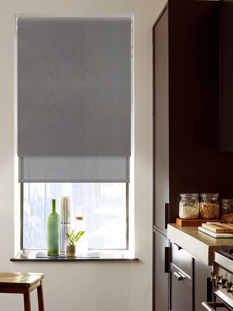 Blackout Windsor Dark Grey and Sheer Dark Grey Double Roller Blind