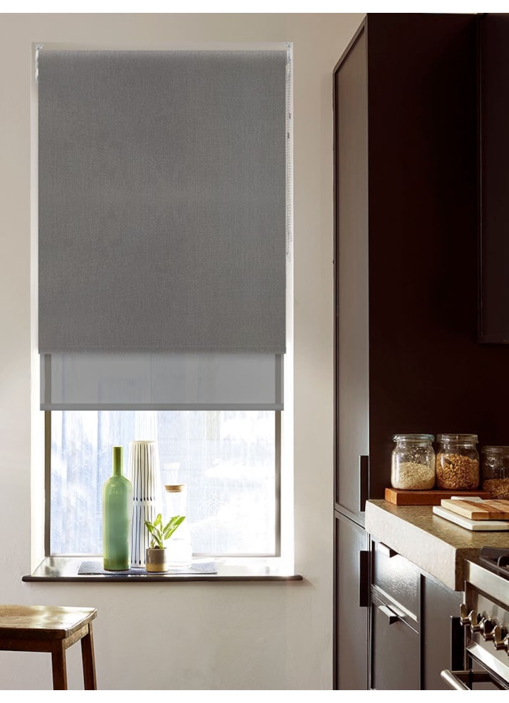 Blackout Windsor Dark Grey and Sheer Dark Grey Double Roller Blind