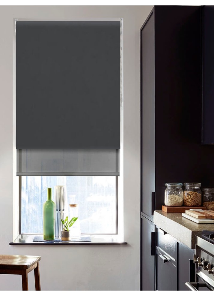 Blackout Zinc and Sheer Dark Grey Double Roller Blind