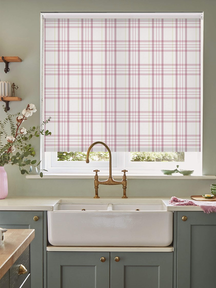 Devon Check Dusky Pink Roller Blind