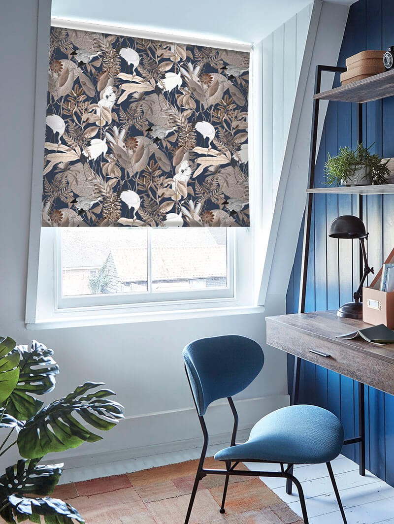 Oriental Aviary Marine Roller Blind by Boon & Blake