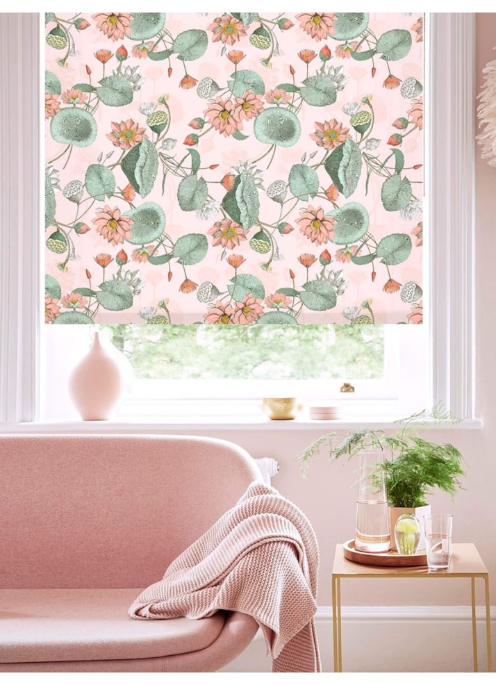 Sacred Lotus Blush Floral Roller Blind by Boon & Blake