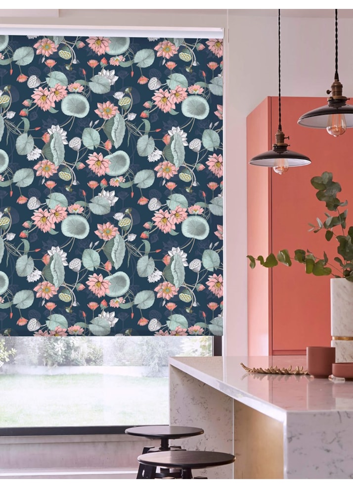 Sacred Lotus Marine Floral Roller Blind by Boon & Blake