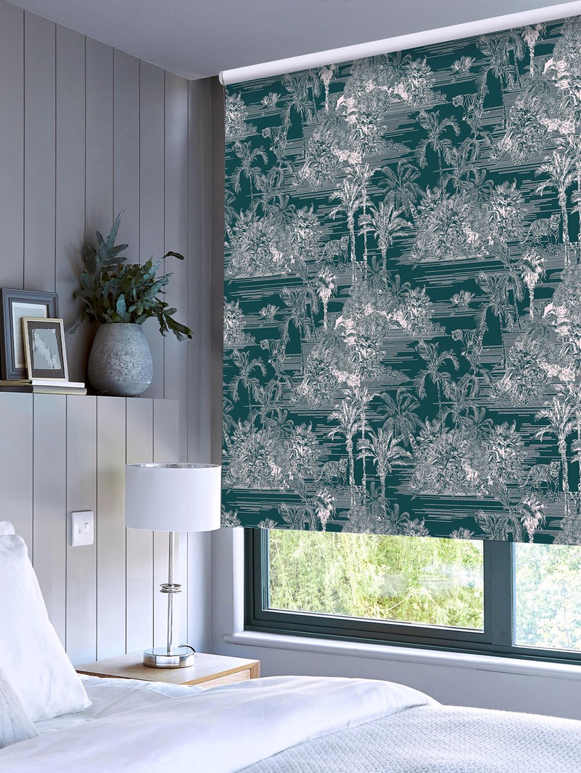 Tropical Toile Teal Roller Blind by Boon & Blake