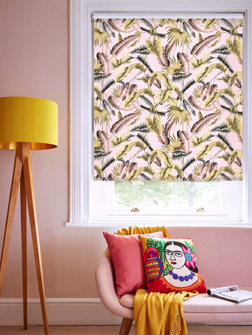 Venezuela Blush Tropical Leaf Roller Blind by Boon & Blake