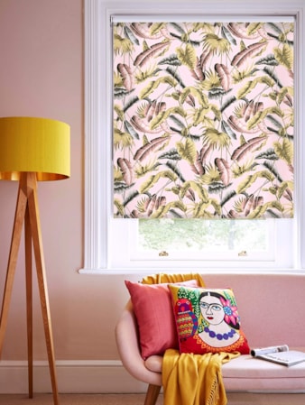 Venezuela Blush Tropical Leaf Roller Blind by Boon & Blake