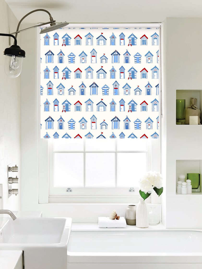 Beach Huts Off White Seaside Roller Blind