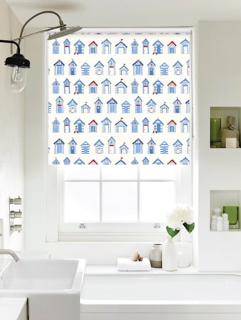 Beach Huts Off White Seaside Roller Blind