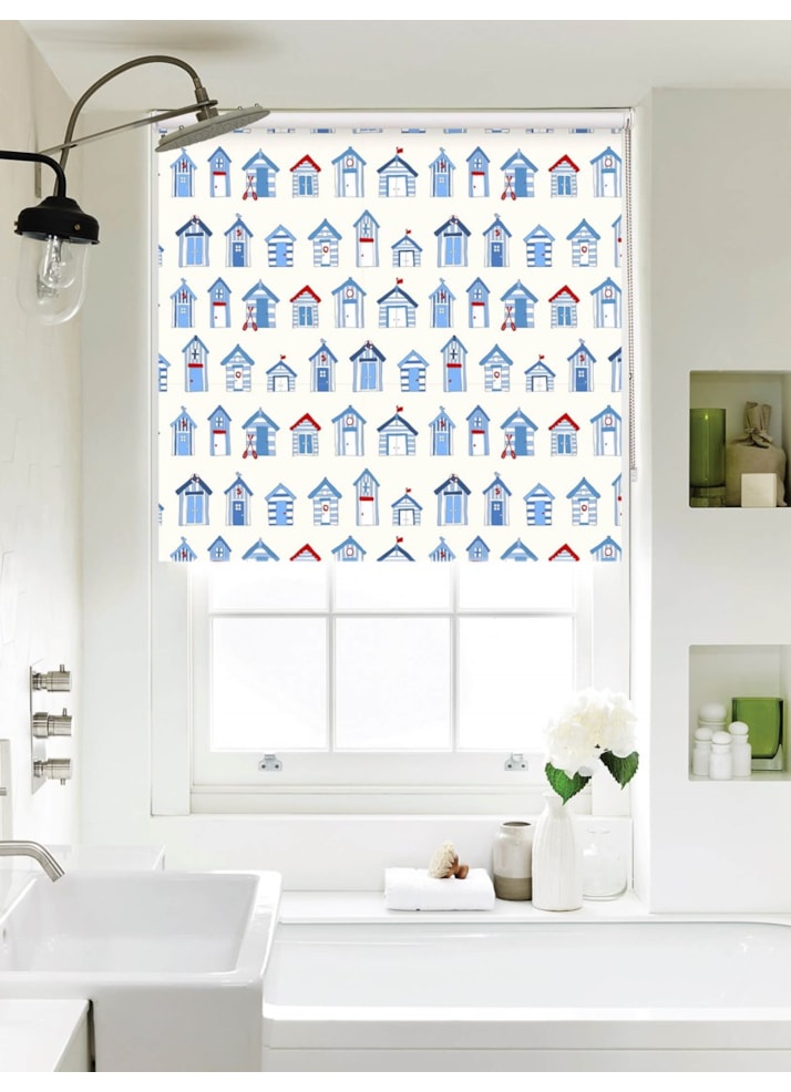 Beach Huts Off White Seaside Roller Blind