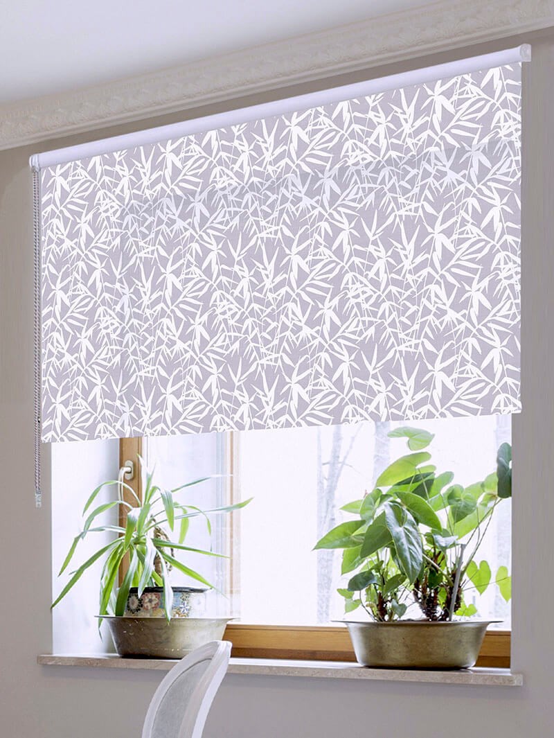 Bamboo Shadows Grey Floral Leaf Roller Blind