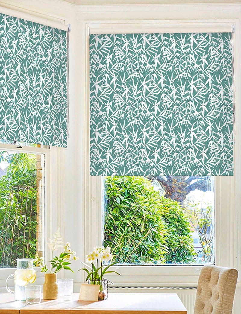 Bamboo Shadows Teal Floral Leaf Roller Blind