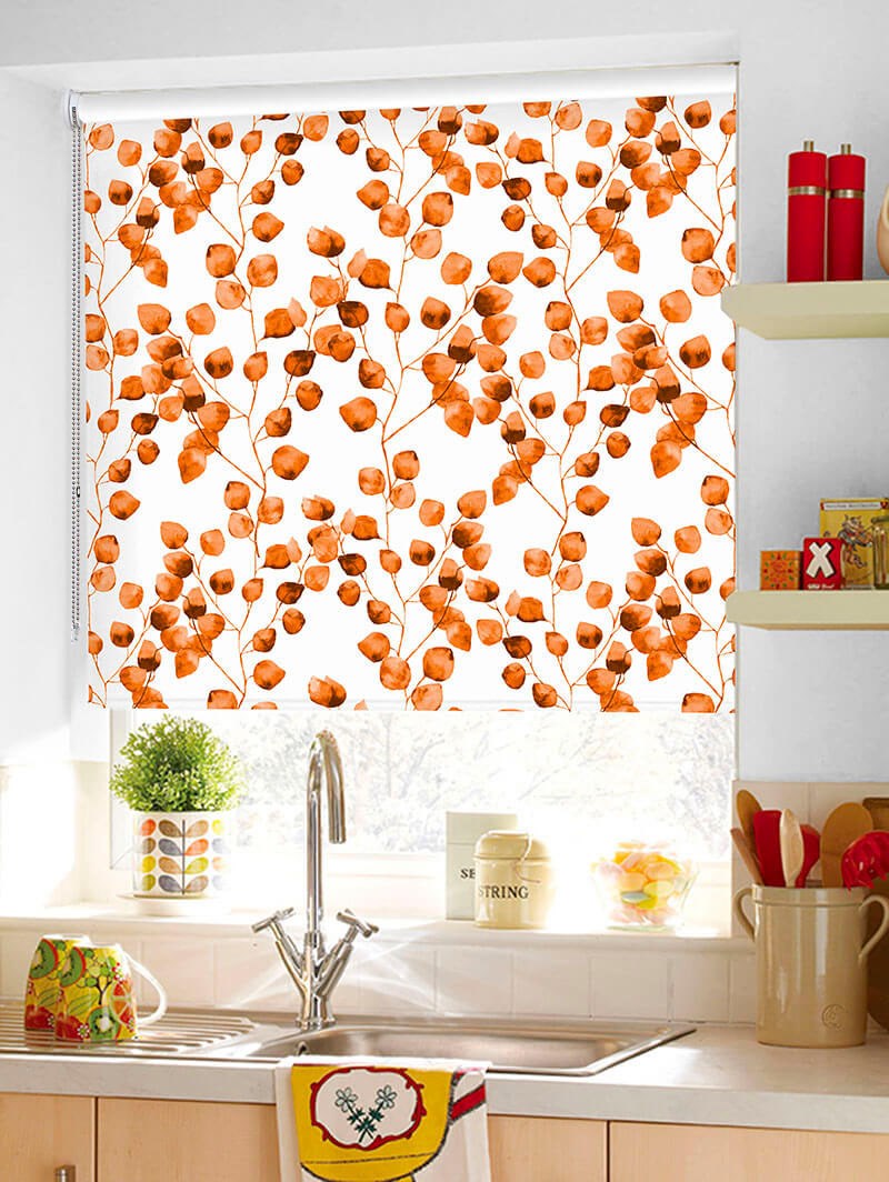 Climbers Orange Floral Leaf Roller Blind