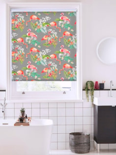 Tropical Flamingo Charcoal Floral Roller Blind