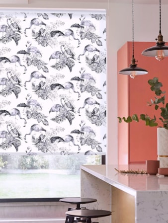 Tropical Flamingo Black & White Floral Roller Blind