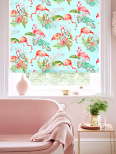 Tropical Flamingo Sky Floral Roller Blind