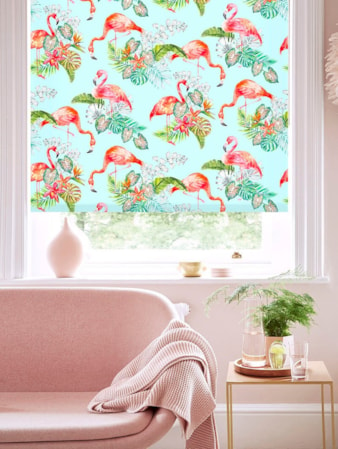 Tropical Flamingo Sky Floral Roller Blind