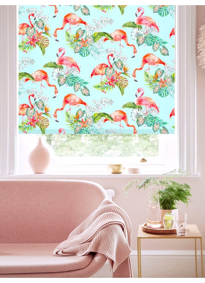 Tropical Flamingo Sky Floral Roller Blind