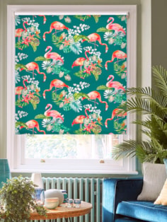 Tropical Flamingo Teal Floral Roller Blind