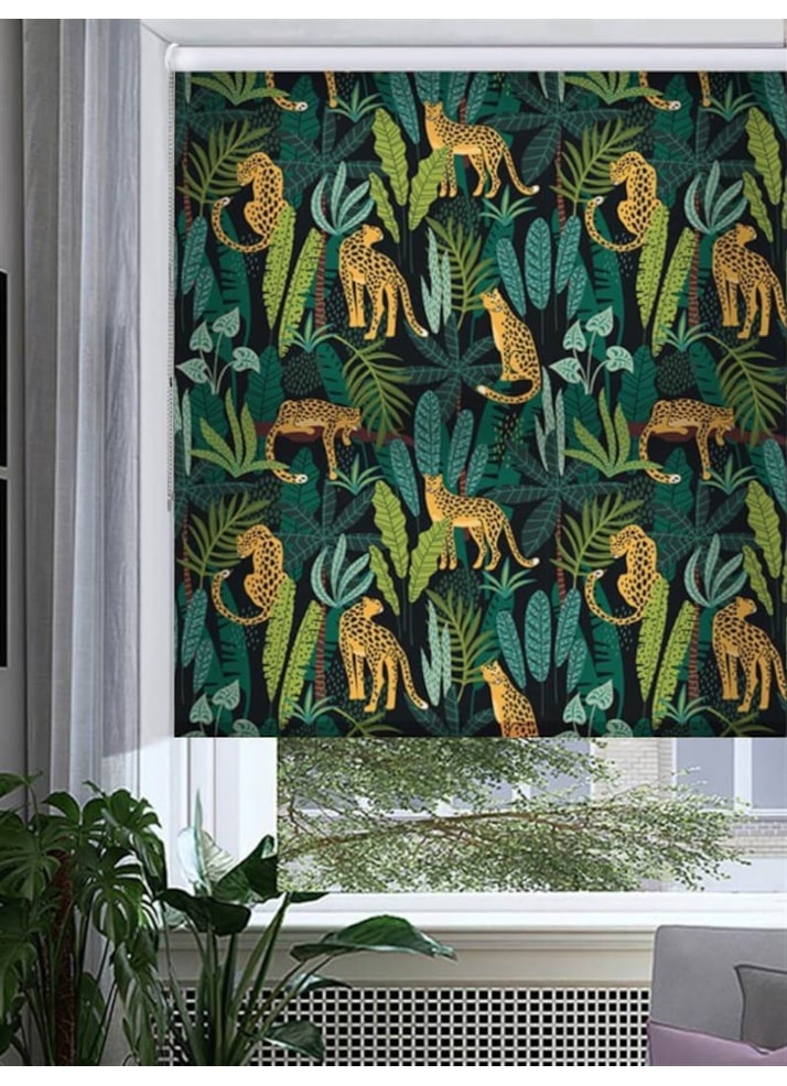 Jungle Leaf and Leopard Roller Blind