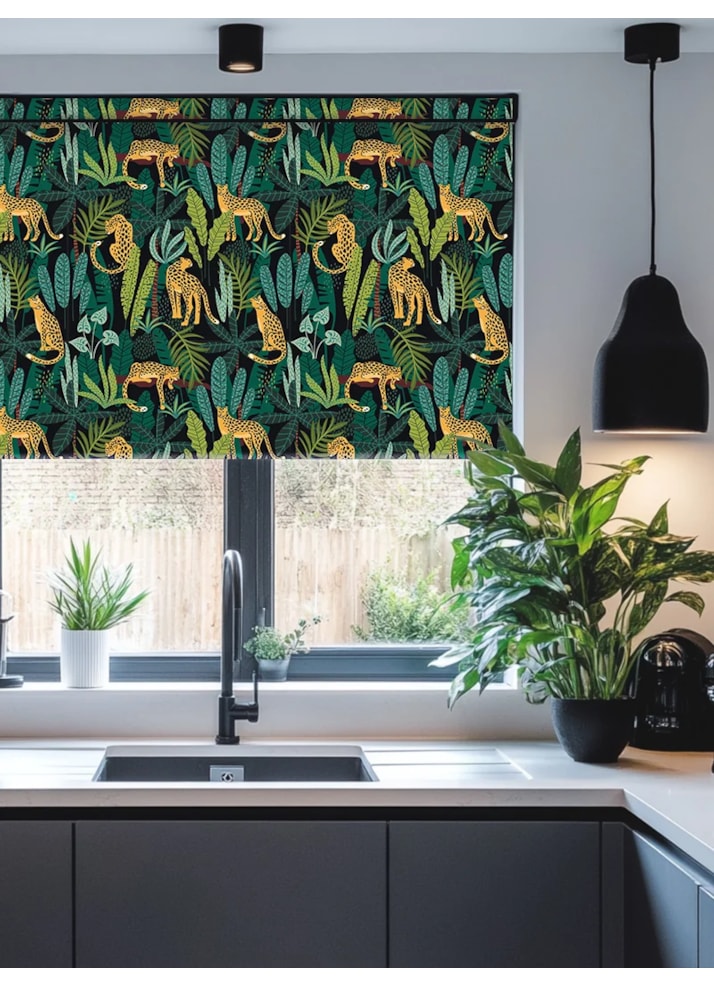 Jungle Leaf and Leopard Roller Blind