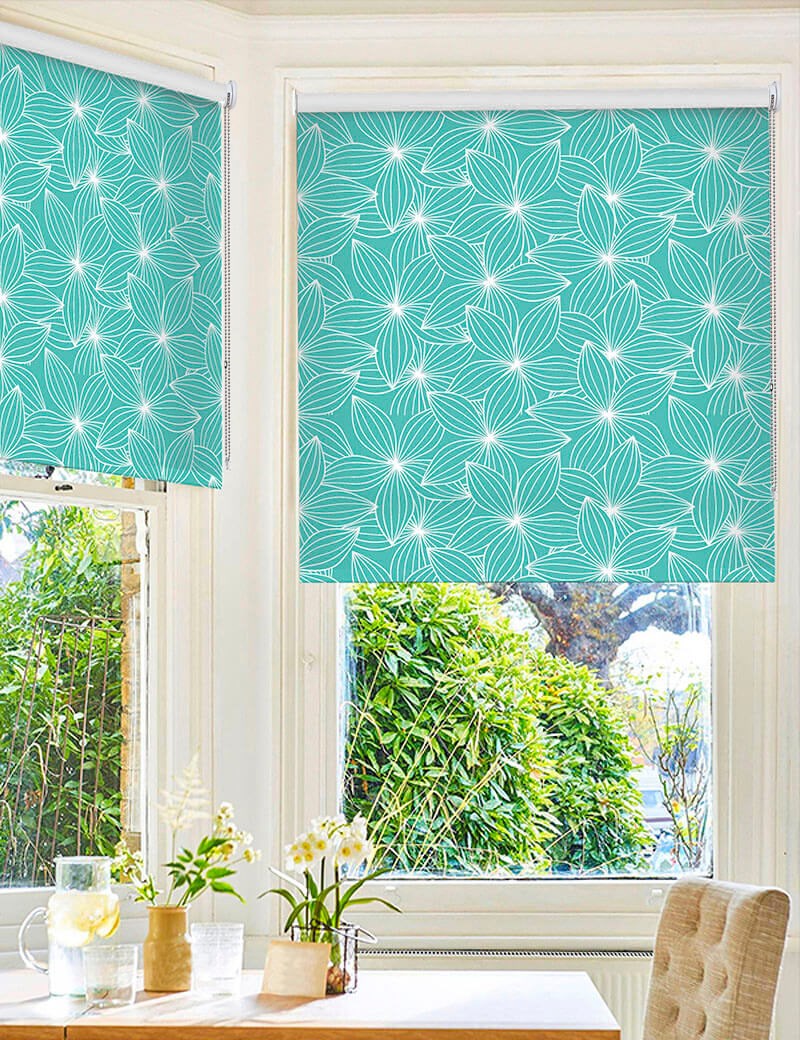 Starflower Aqua Floral Roller Blind