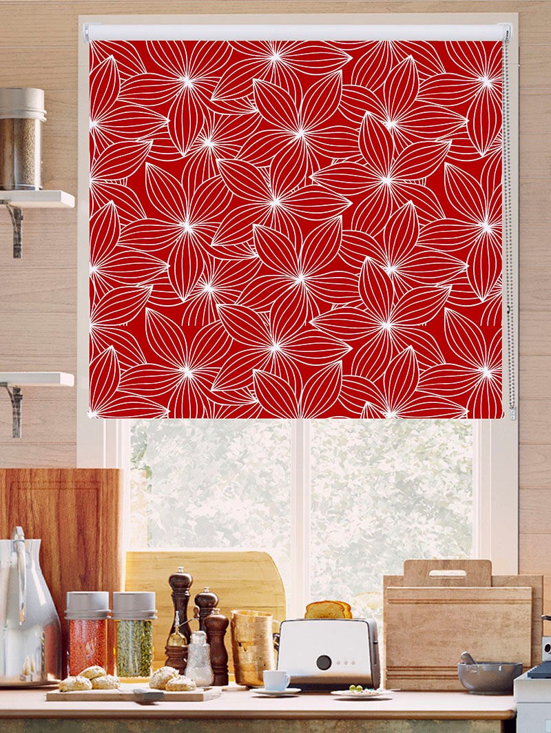 Starflower Red Floral Roller Blind