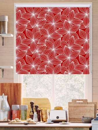 Starflower Red Floral Roller Blind