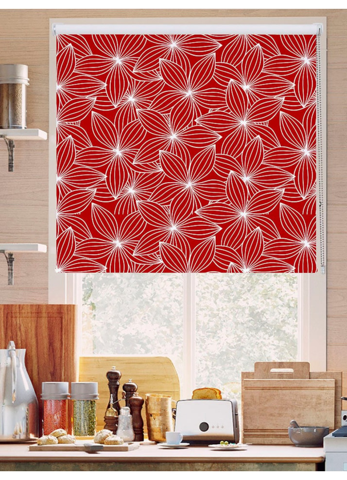 Starflower Red Floral Roller Blind