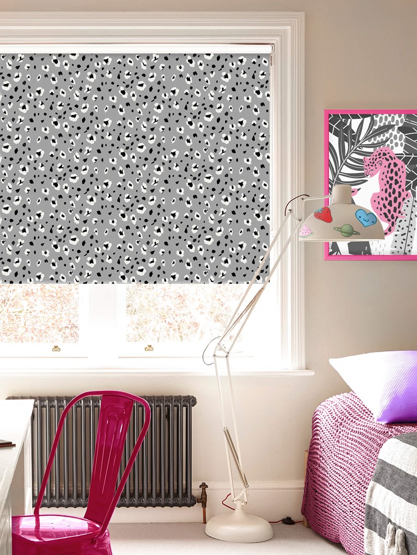 Leopard Print Slate Childrens Roller Blind