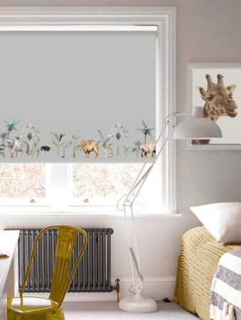 Safari Border Slate Childrens Roller Blind