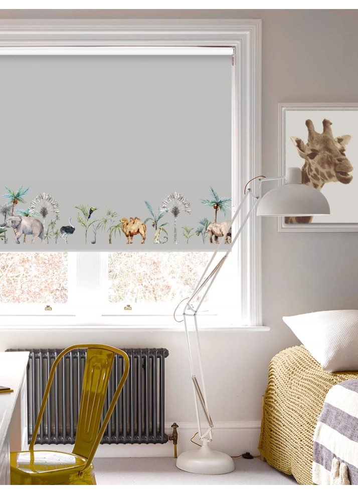 Safari Border Slate Childrens Roller Blind