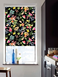 Tutti Frutti Black Floral Fruit Print Roller Blind