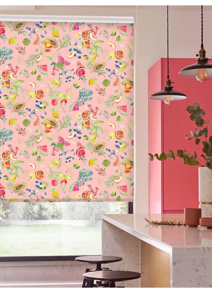 Tutti Frutti Blush Pink Floral Fruit Print Roller Blind