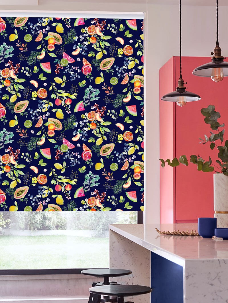 Tutti Frutti Marine Floral Fruit Print Roller Blind