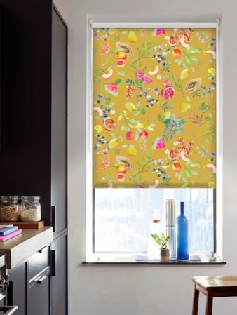 Tutti Frutti Mustard Floral Fruit Print Roller Blind