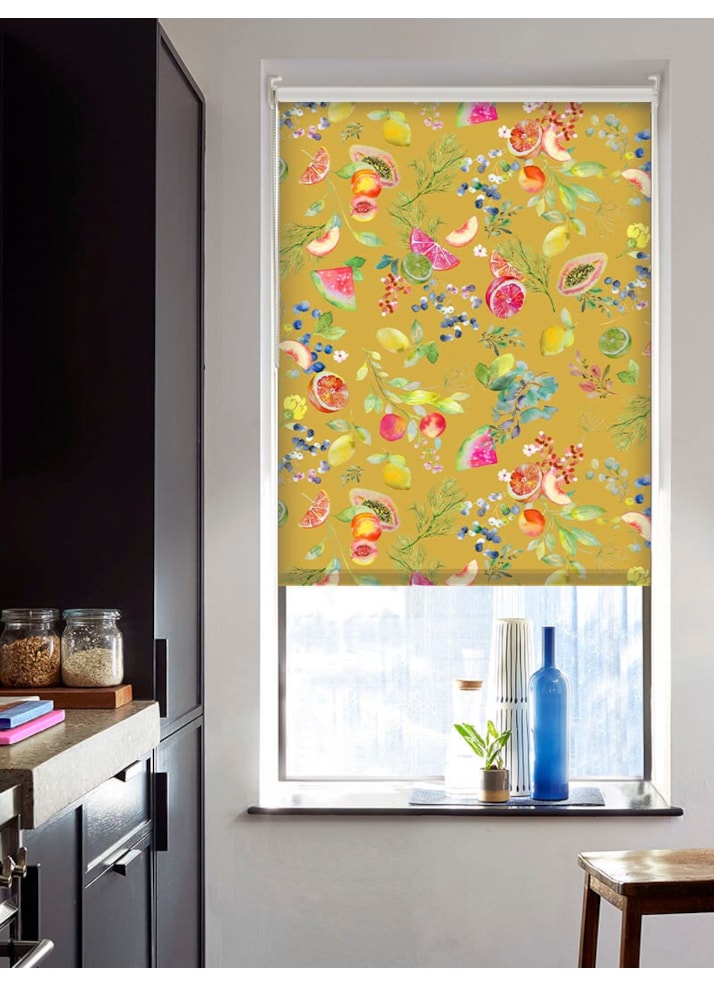 Tutti Frutti Mustard Floral Fruit Print Roller Blind