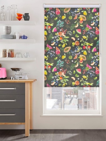 Tutti Frutti Slate Grey Floral Fruit Print Roller Blind