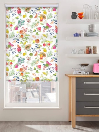 Tutti Frutti White Floral Fruit Print Roller Blind