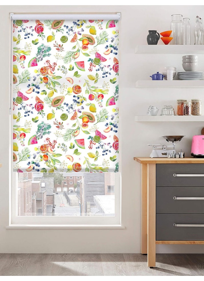 Tutti Frutti White Floral Fruit Print Roller Blind