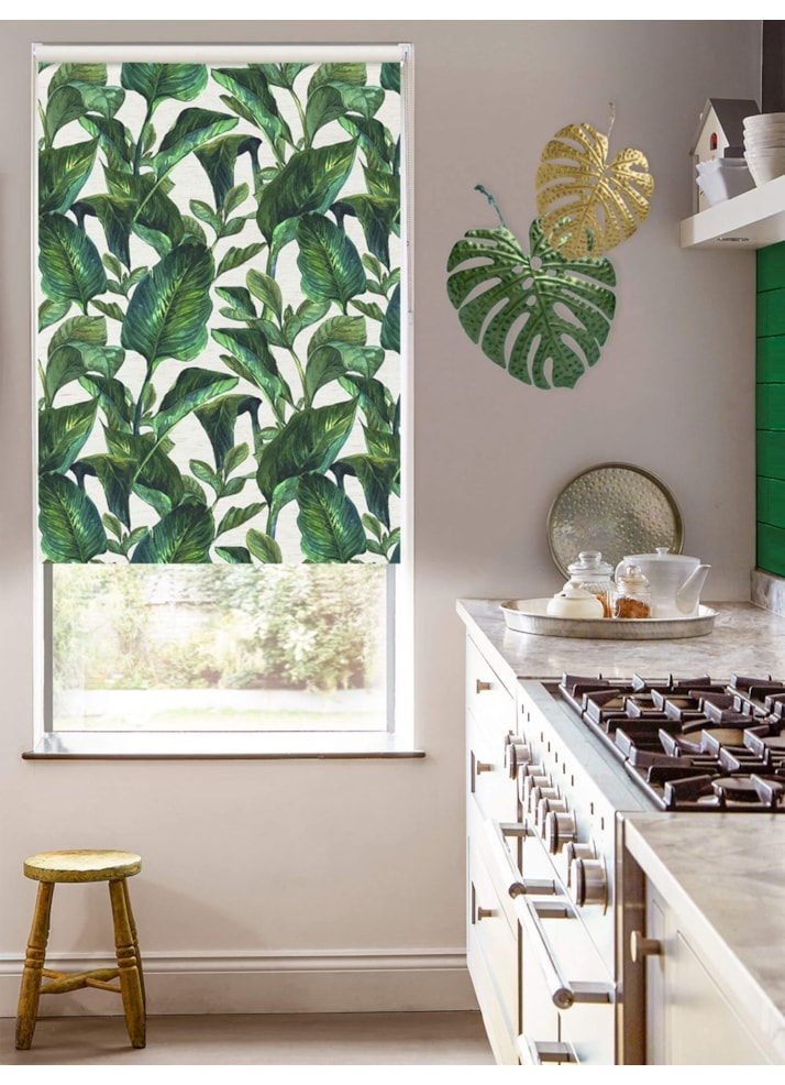 Jungle Leaves Day on Linen Blackout Roller Blind