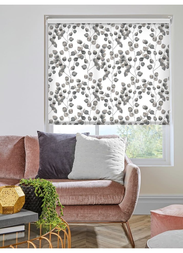 Climbers Grey Floral Leaf Roller Blind