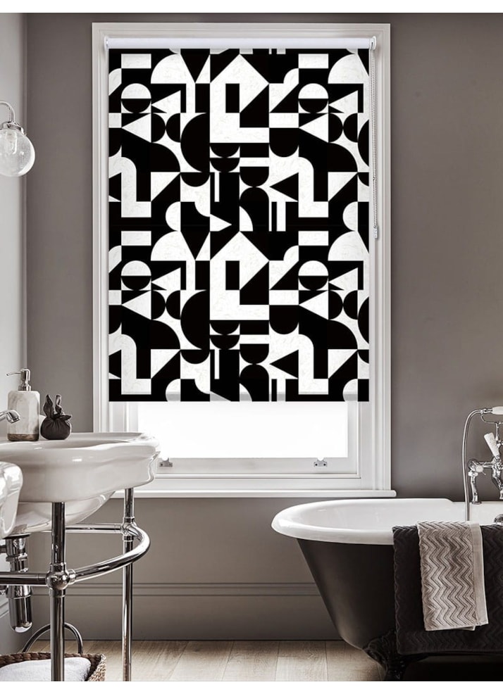 Geometric Marble Tile Black & White Roller Blind