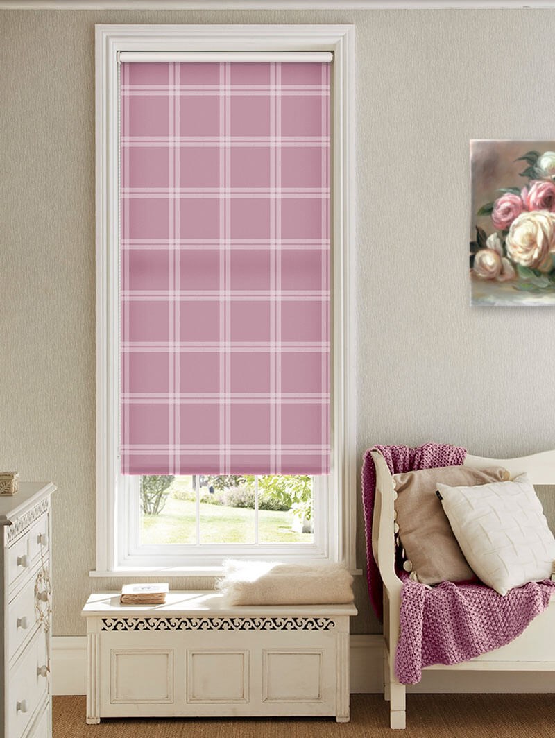 Herringbone Check Dusky Pink Roller Blind