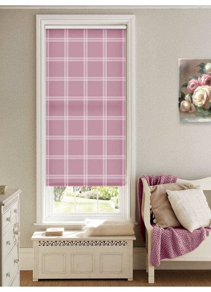 Herringbone Check Dusky Pink Roller Blind