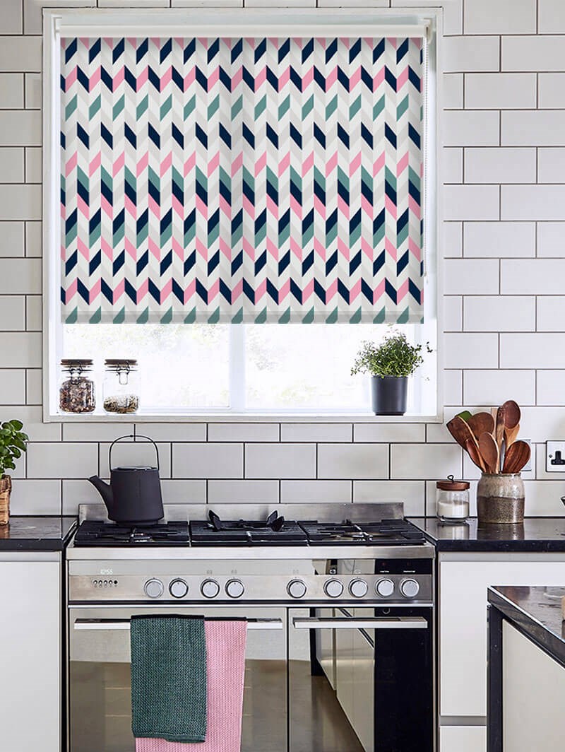 Mid Century Chevrons Navy Roller Blind