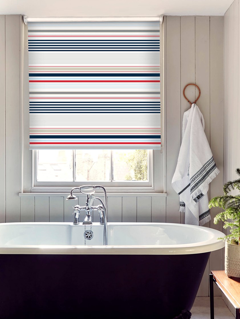 Sailor Stripe Navy and Red Roller Blind