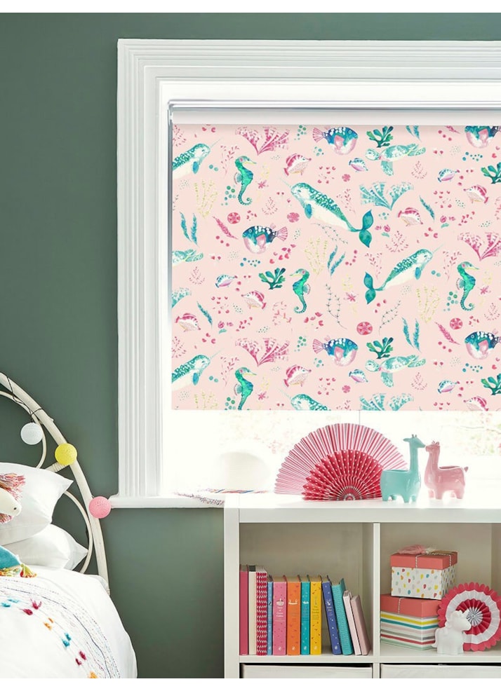 Enchanted Ocean Blush Cordless Spring Loaded Roller Blind